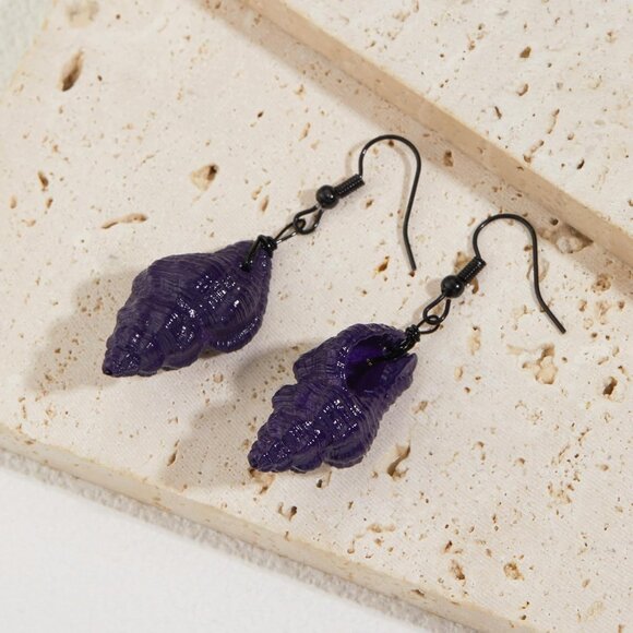 Purple Conch Seashell Earrings Dangle Costume Jewelry for Women - Picture 2 of 5